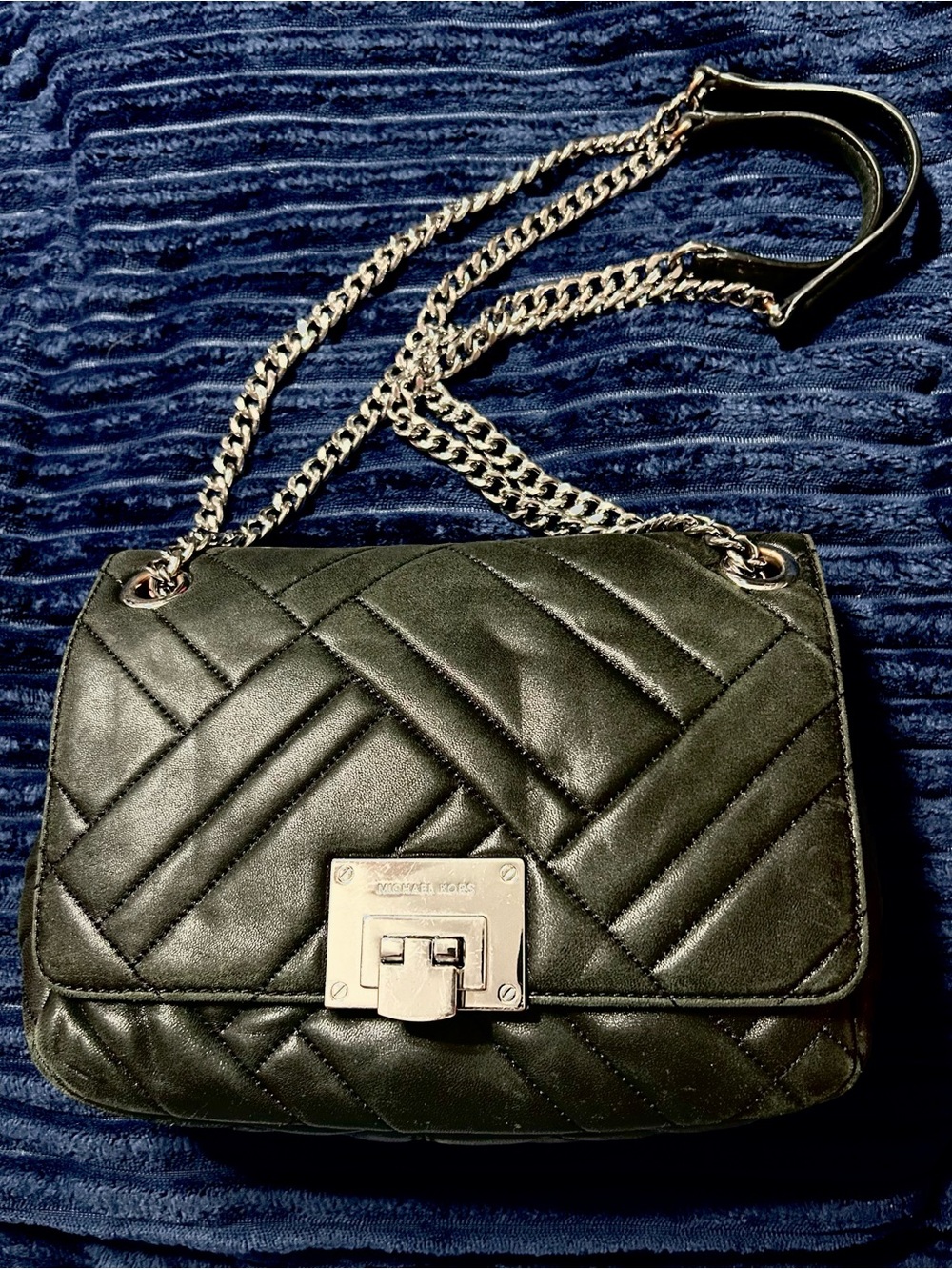 Michael Kors Black Quilted Shoulder Bag with Silver Chain